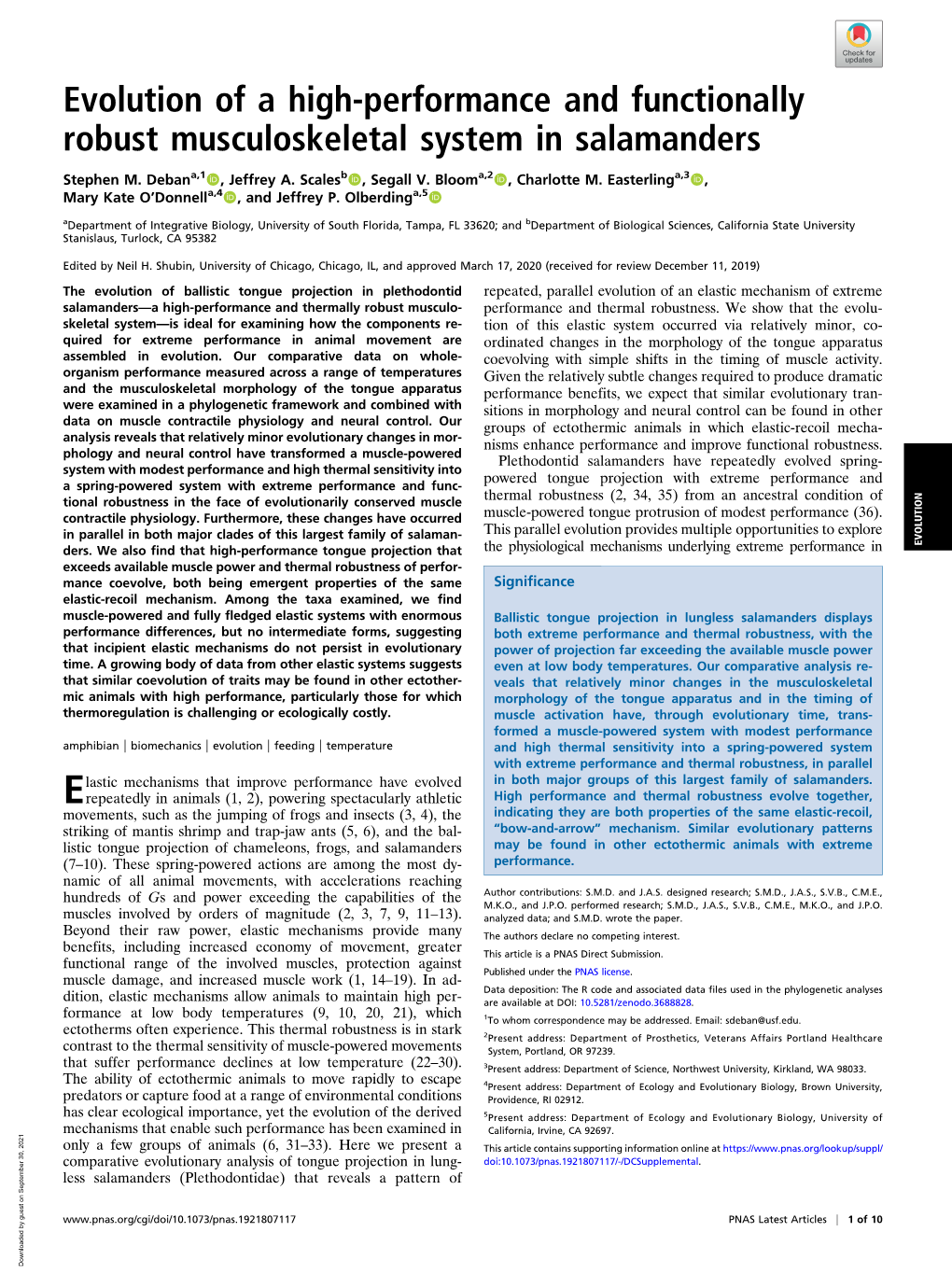 Evolution of a High-Performance and Functionally Robust Musculoskeletal System in Salamanders