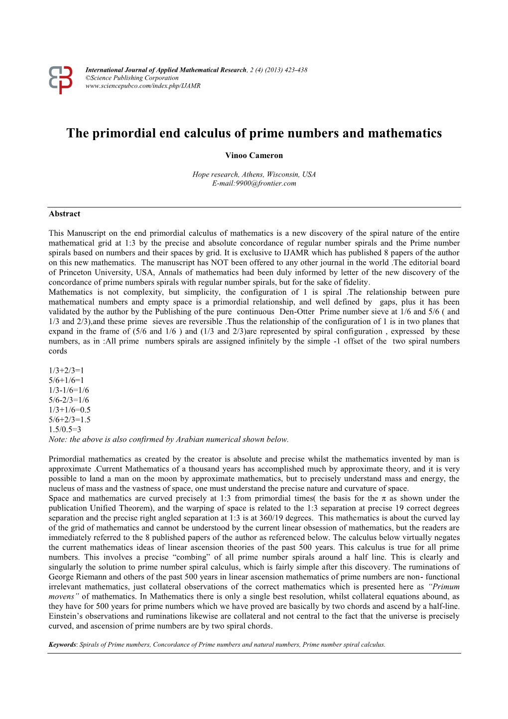 The Primordial End Calculus of Prime Numbers and Mathematics