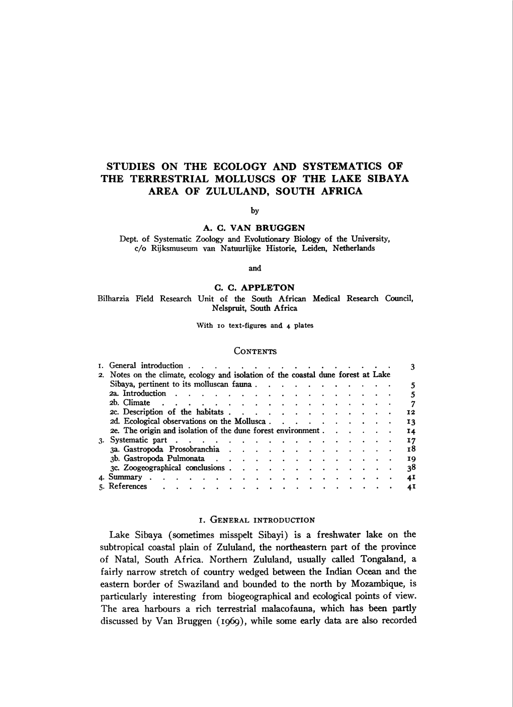 Studies on the Ecology and Systematics of the Terrestrial Molluscs of the Lake Sibaya Area of Zululand, South Africa