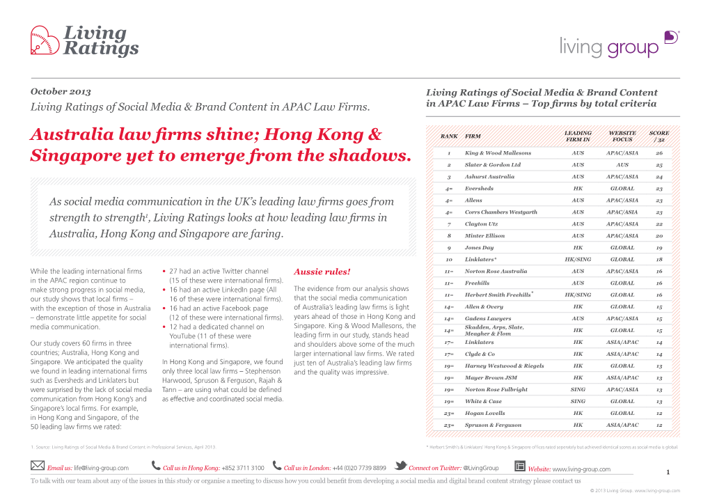 Australia Law Firms Shine; Hong Kong & FIRM in FOCUS / 32