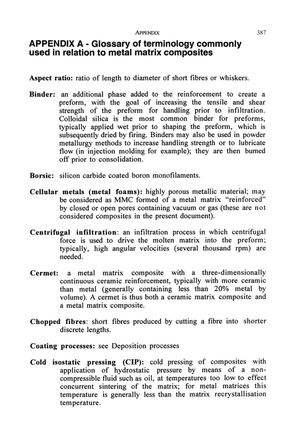 Glossary of Terminology Commonly Used in Relation to Metal Matrix Composites