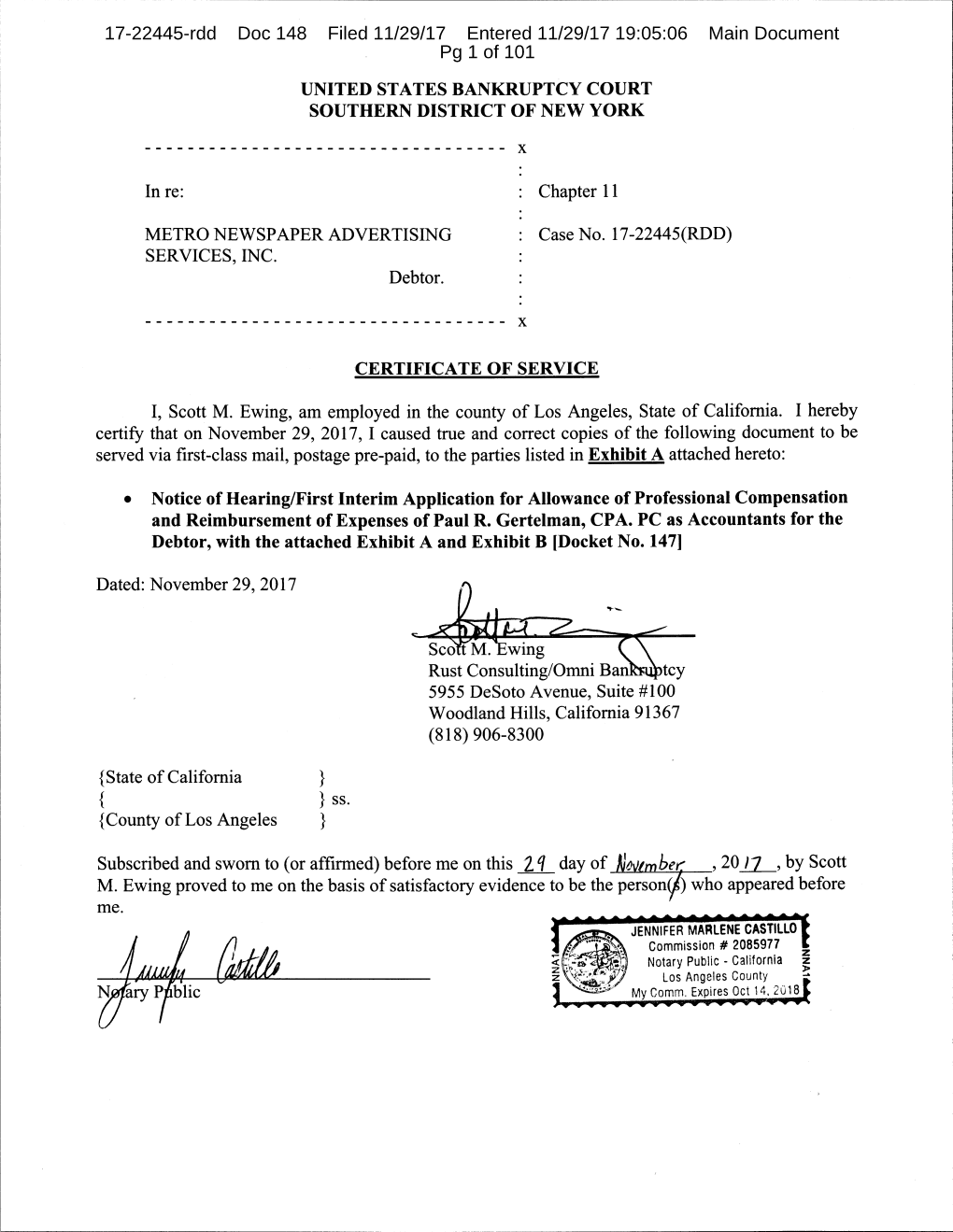 17-22445-Rdd Doc 148 Filed 11/29/17 Entered 11