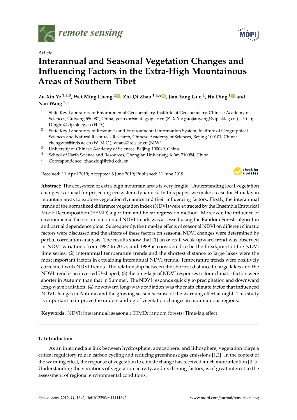 Interannual and Seasonal Vegetation Changes and Influencing Factors In