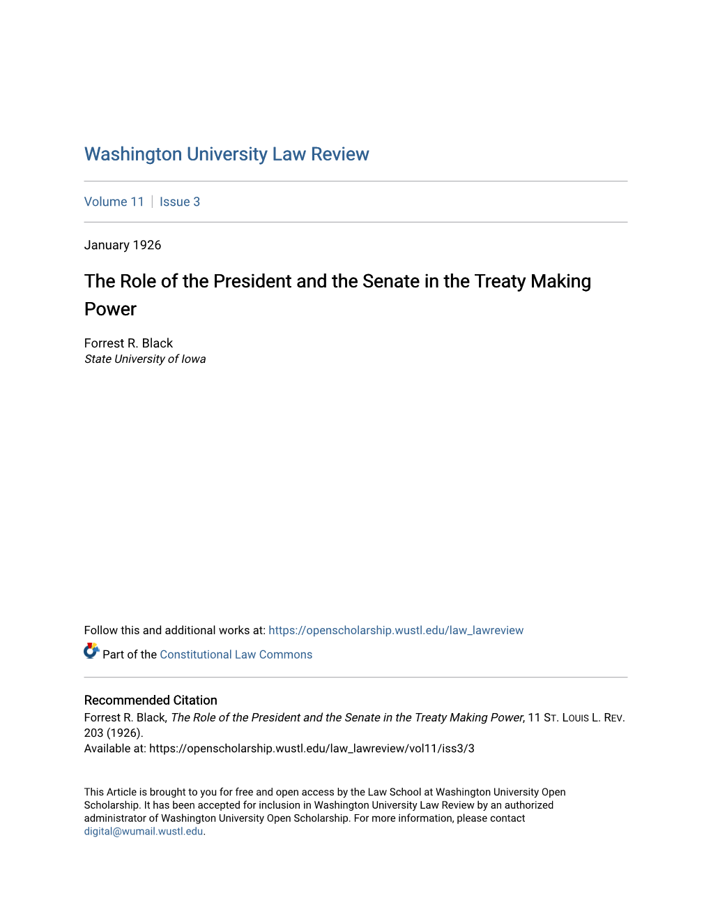 The Role of the President and the Senate in the Treaty Making Power