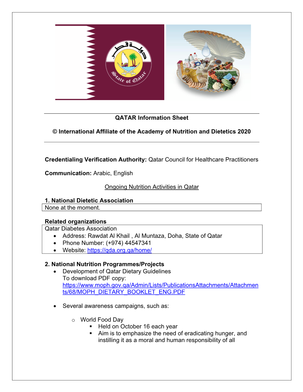 QATAR Information Sheet