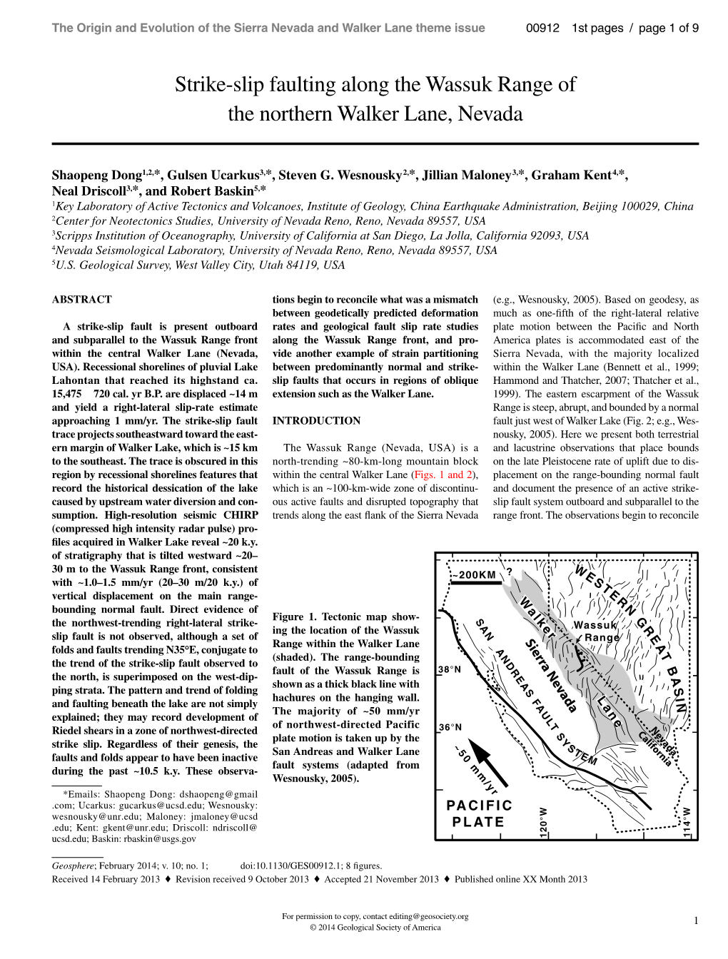 Strike-Slip Faulting Along the Wassuk Range of the Northern Walker Lane, Nevada