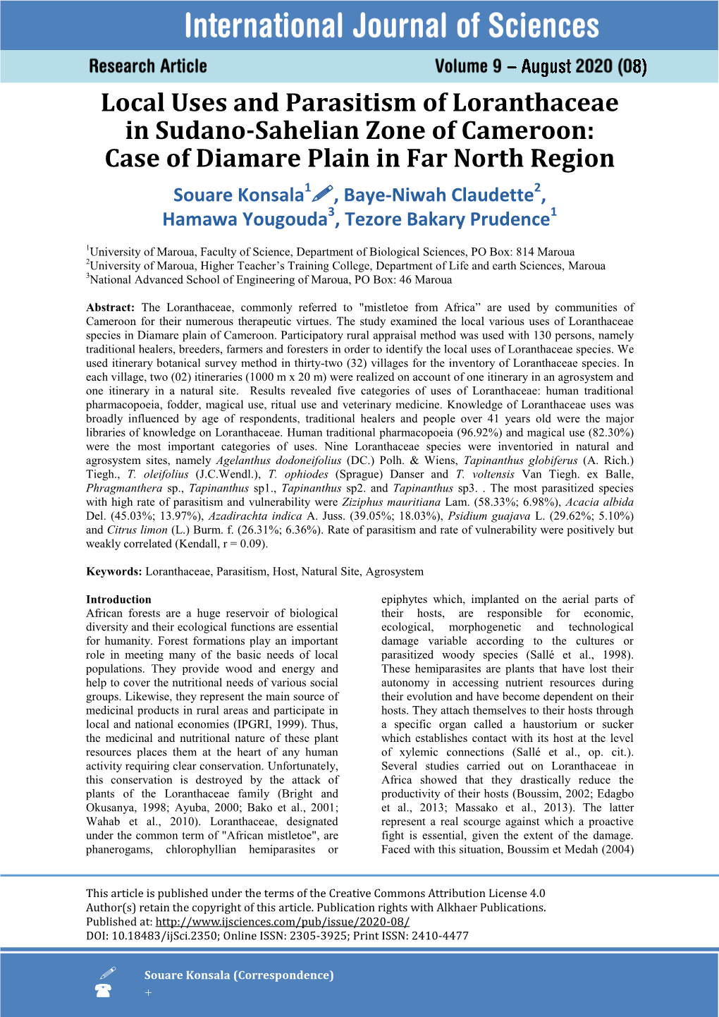 Local Uses and Parasitism of Loranthaceae in Sudano-Sahelian