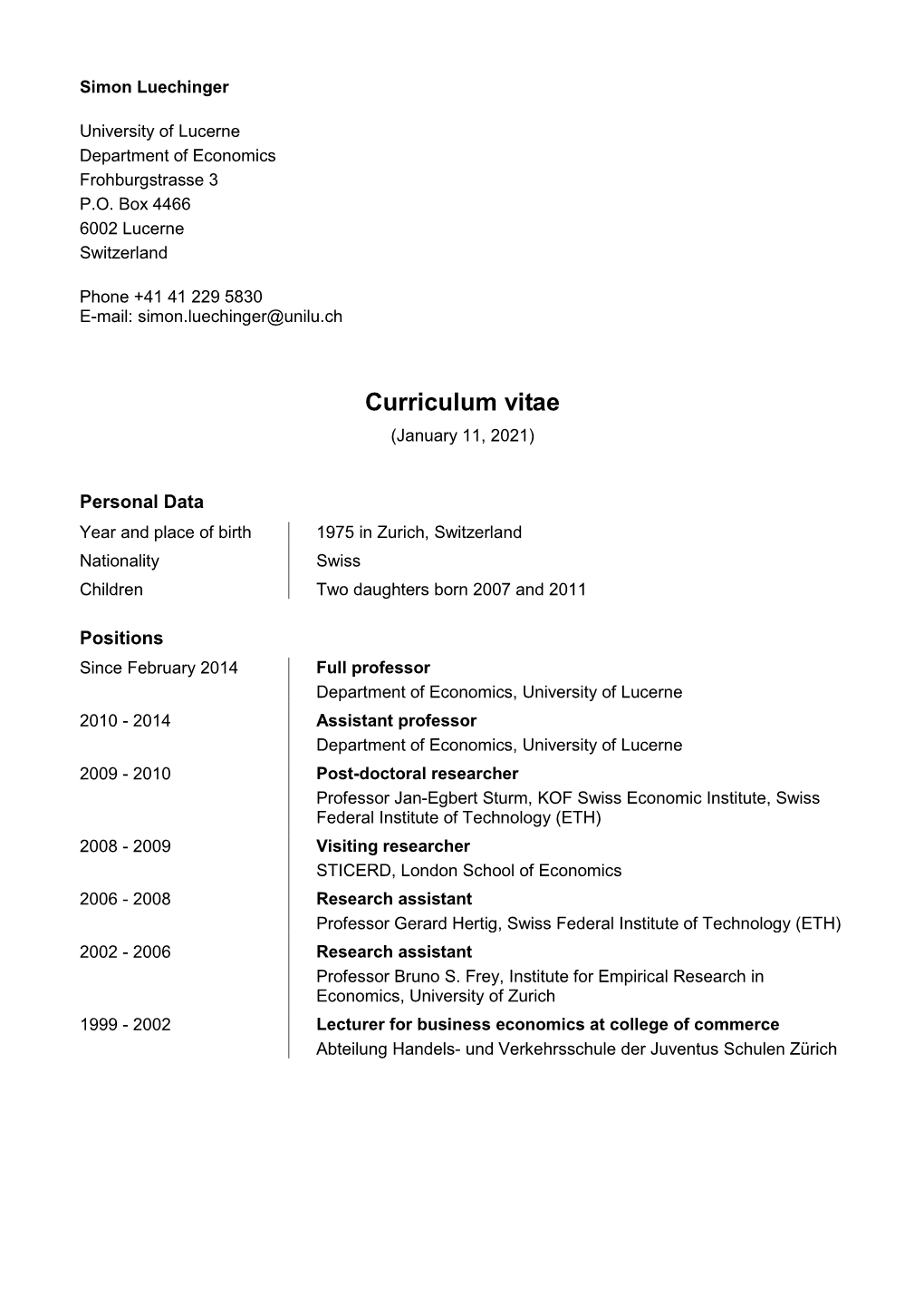 Curriculum Vitae (January 11, 2021)