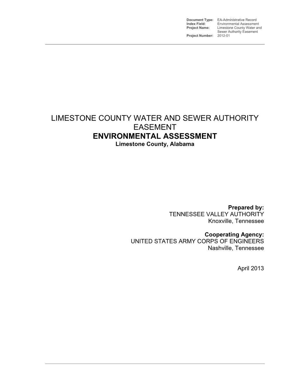 Limestone County Water and Sewer Authority Easement Project Number: 2012-01