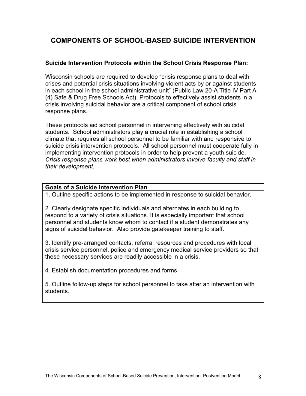 Components of School Based Suicide Intervention