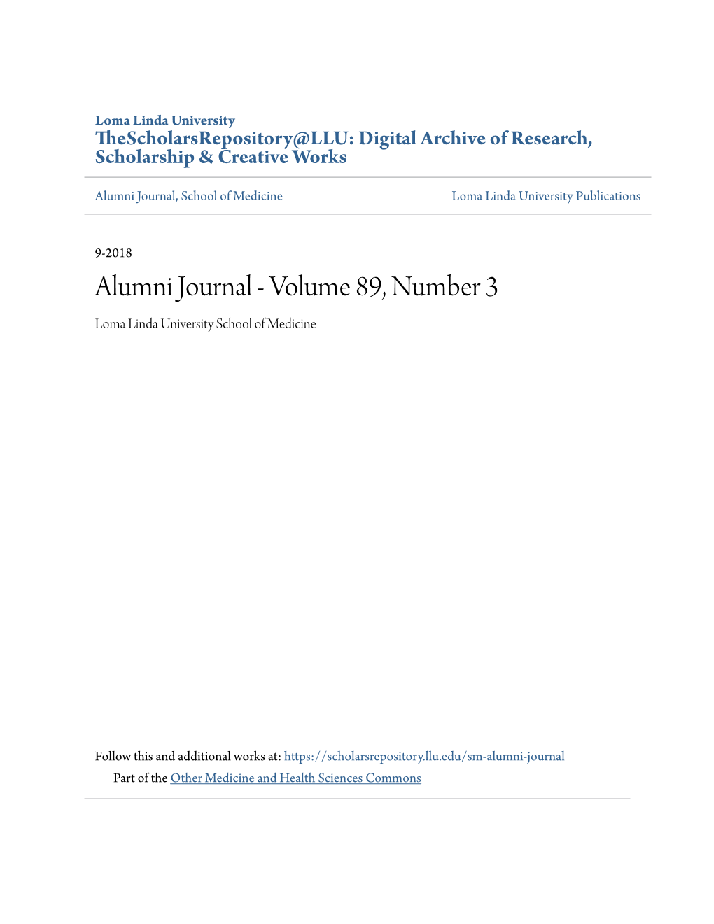 Alumni Journal, School of Medicine Loma Linda University Publications