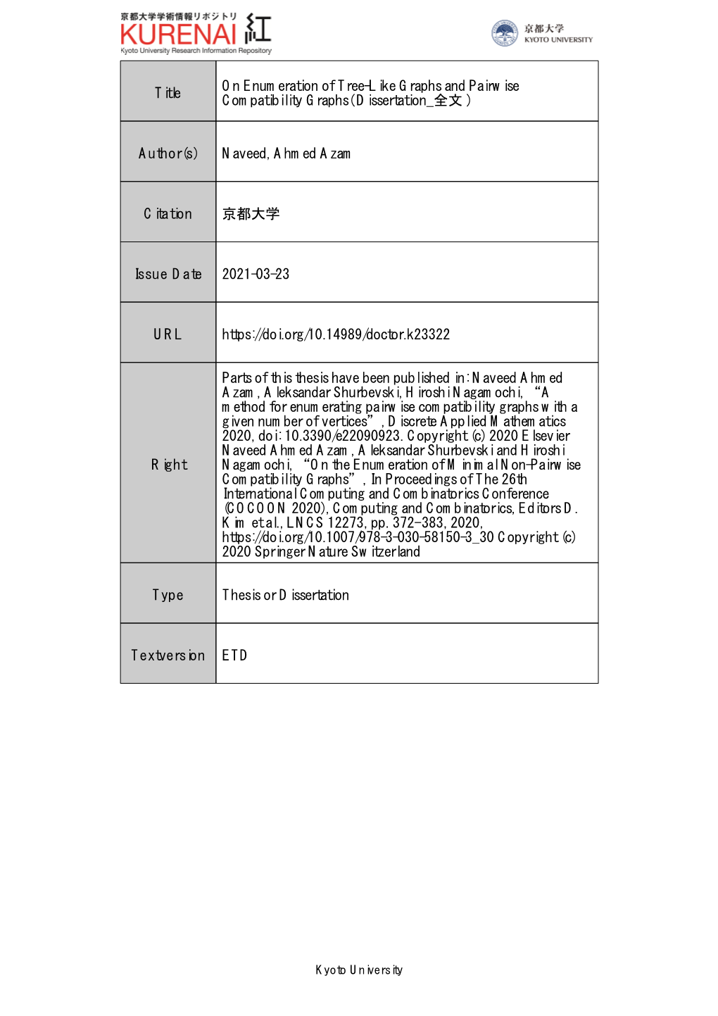 Title on Enumeration of Tree-Like Graphs and Pairwise Compatibility