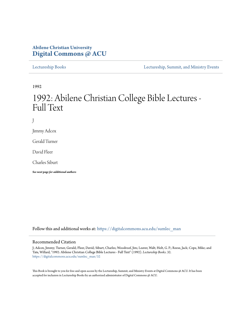 Abilene Christian College Bible Lectures - Full Text J