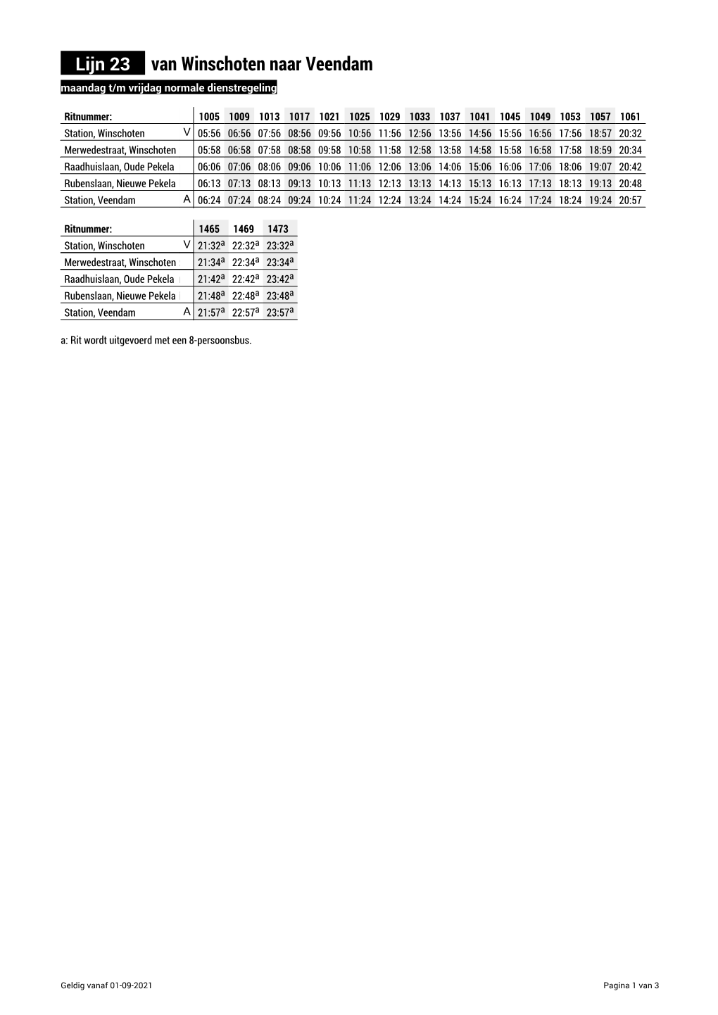 Lijn 23 Van Winschoten Naar Veendam Maandag T/M Vrijdag Normale Dienstregeling