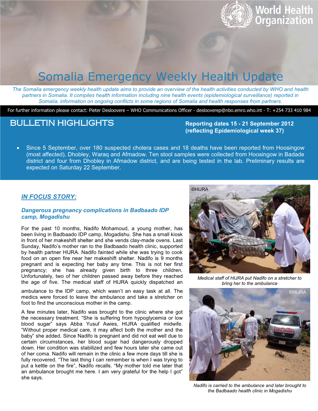 Somalia Emergency Weekly Health Update