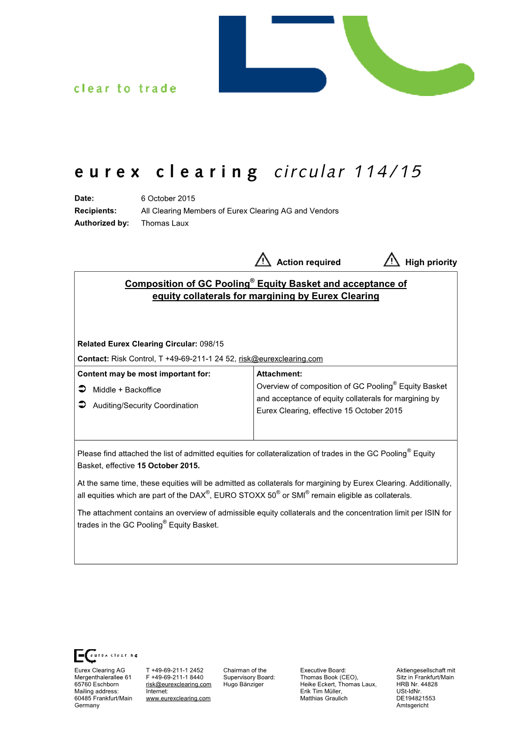Eurex Clearing Circular 114/15
