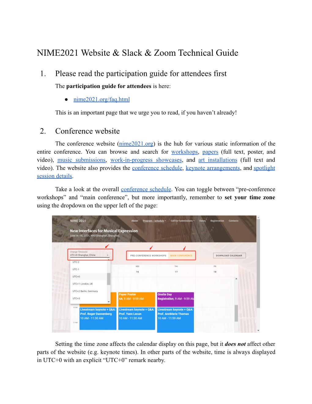 NIME2021 Website & Slack & Zoom Technical Guide