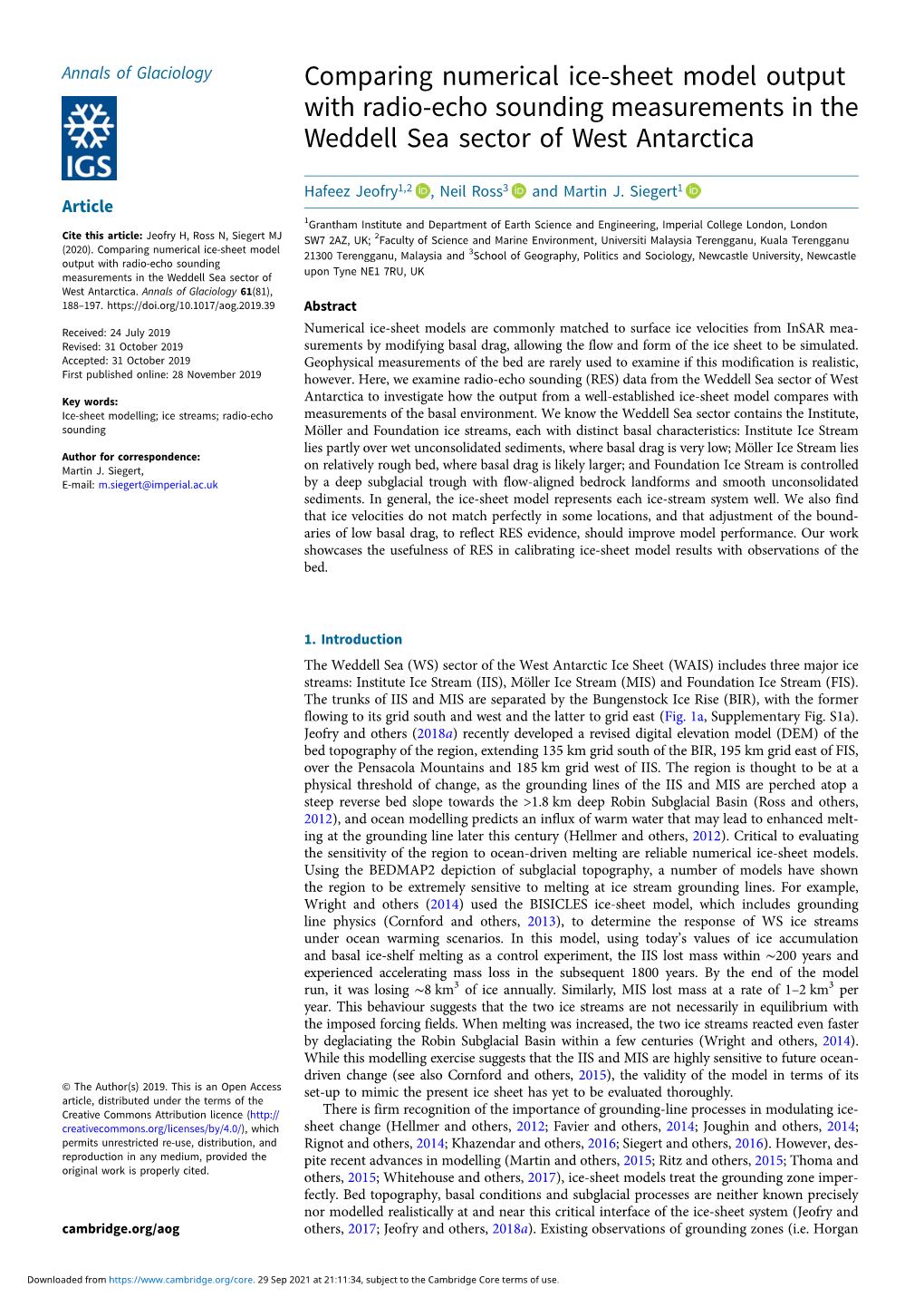 Comparing Numerical Ice-Sheet Model Output with Radio-Echo Sounding Measurements in the Weddell Sea Sector of West Antarctica