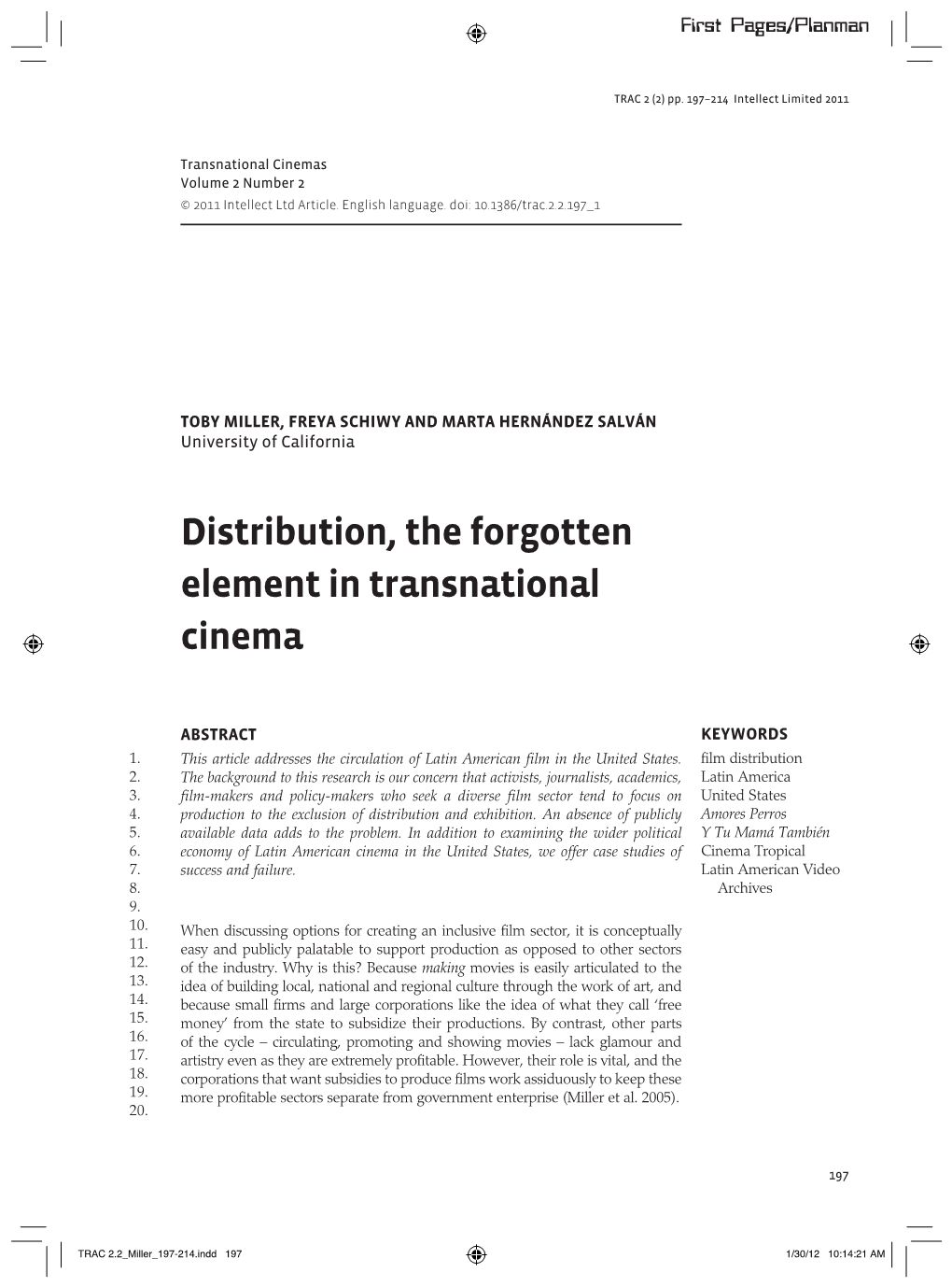 Distribution, the Forgotten Element in Transnational Cinema