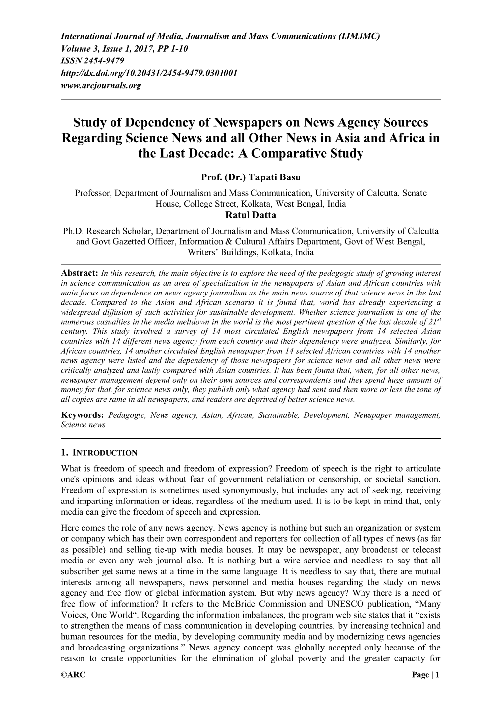 Study of Dependency of Newspapers on News Agency Sources Regarding Science News and All Other News in Asia and Africa in the Last Decade: a Comparative Study