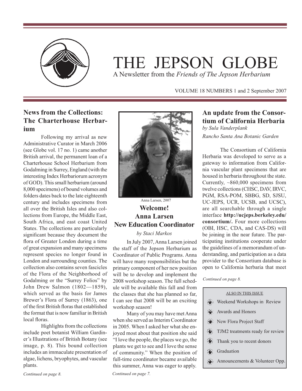 THE JEPSON GLOBE a Newsletter from the Friends of the Jepson Herbarium