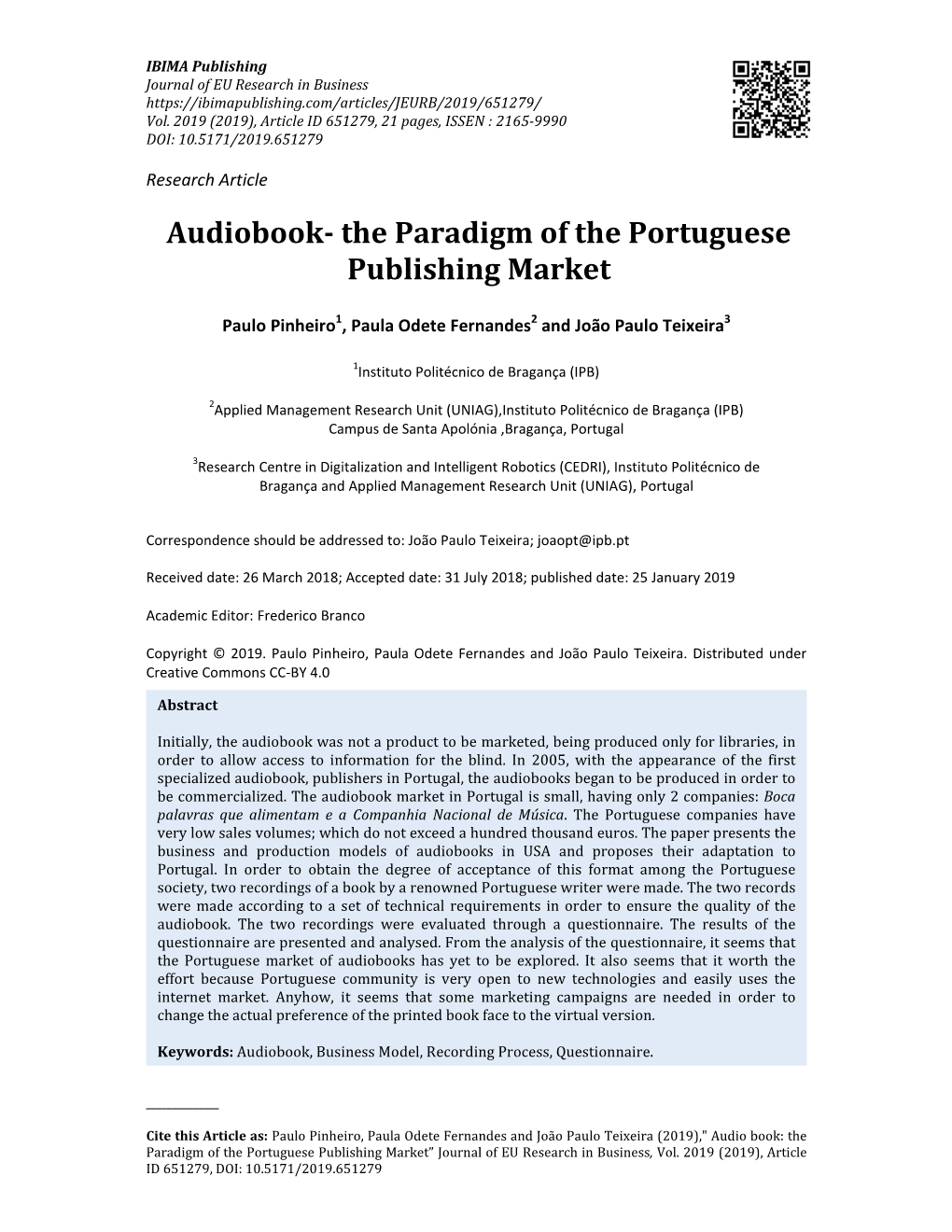 Audiobook- the Paradigm of the Portuguese Publishing Market