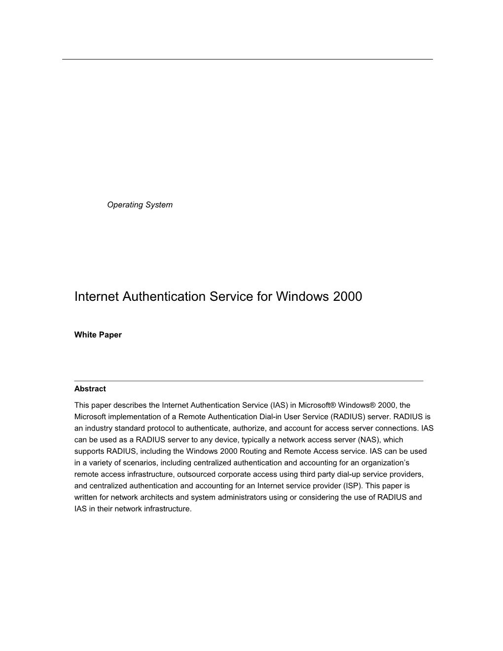 Internet Authentication Service for Windows2000