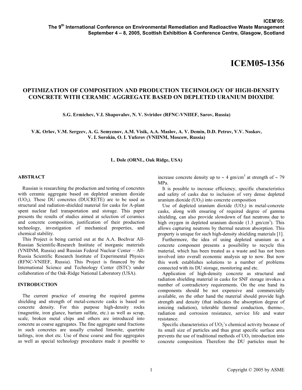 Optimization of Composition and Production Technology of High-Density Concrete with Ceramic Aggregate Based on Depleted Uranium Dioxide