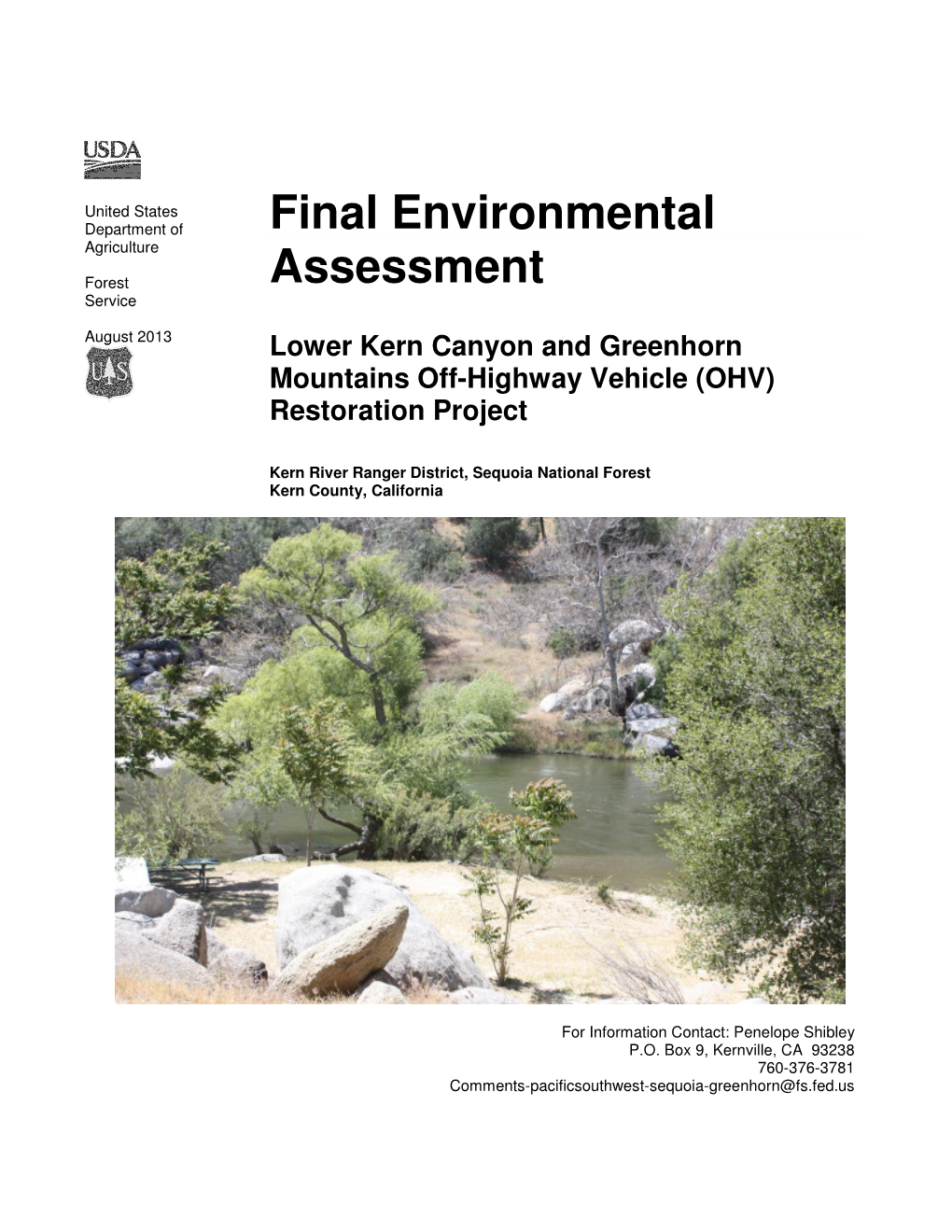 Final Environmental Assessment Lower Kern Canyon and Greenhorn Mountains OHV Restoration ______