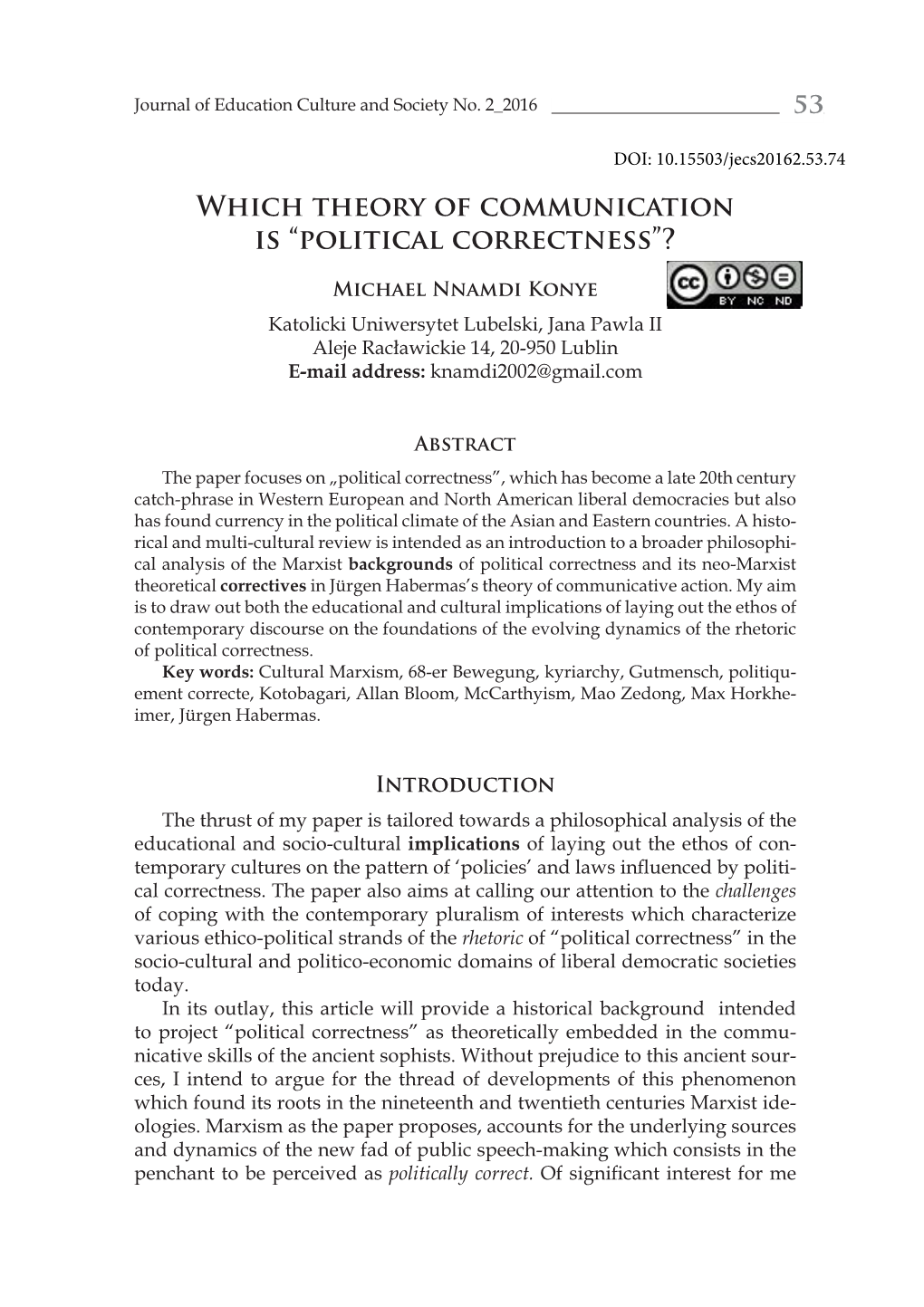 Which Theory of Communication Is “Political Correctness”?