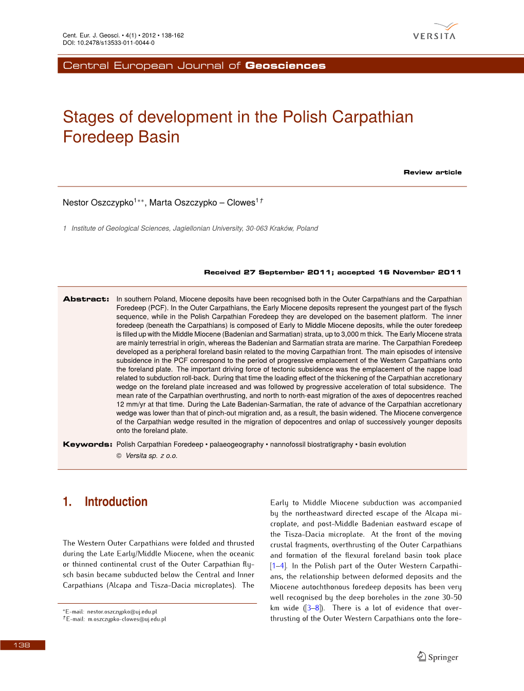 Stages of Development in the Polish Carpathian Foredeep Basin