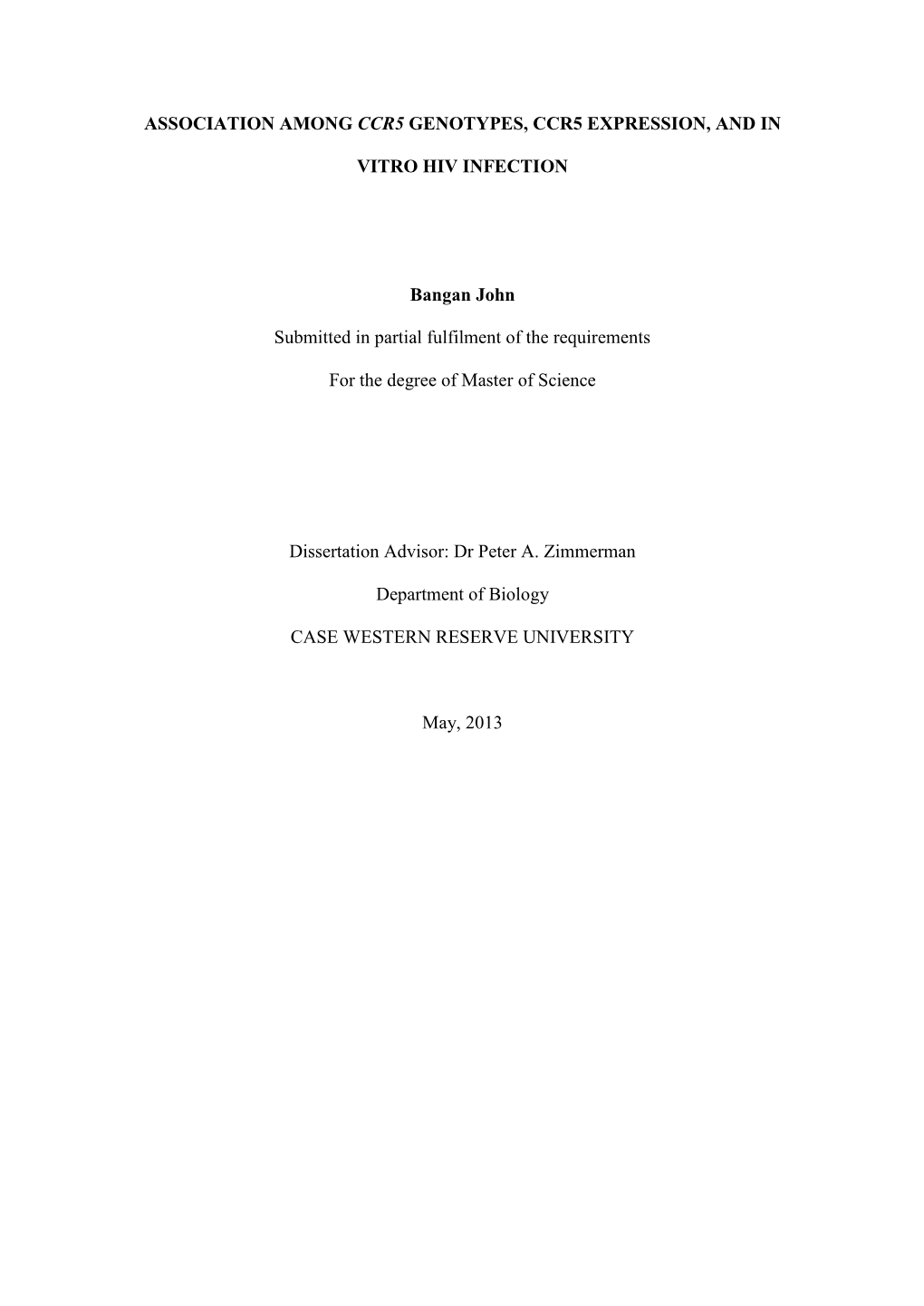 Association Among Ccr5 Genotypes, Ccr5 Expression, and In