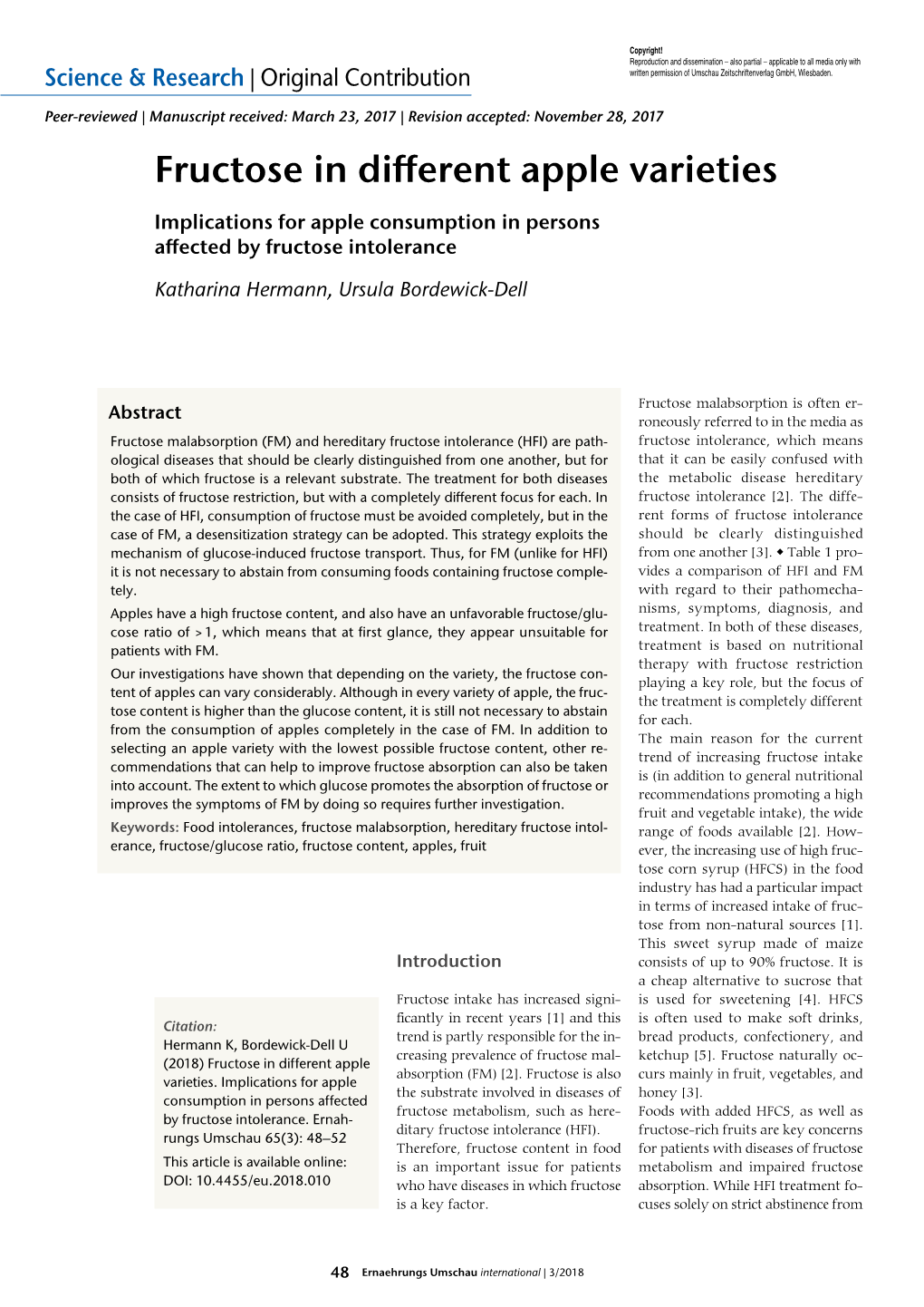 Fructose in Different Apple Varieties