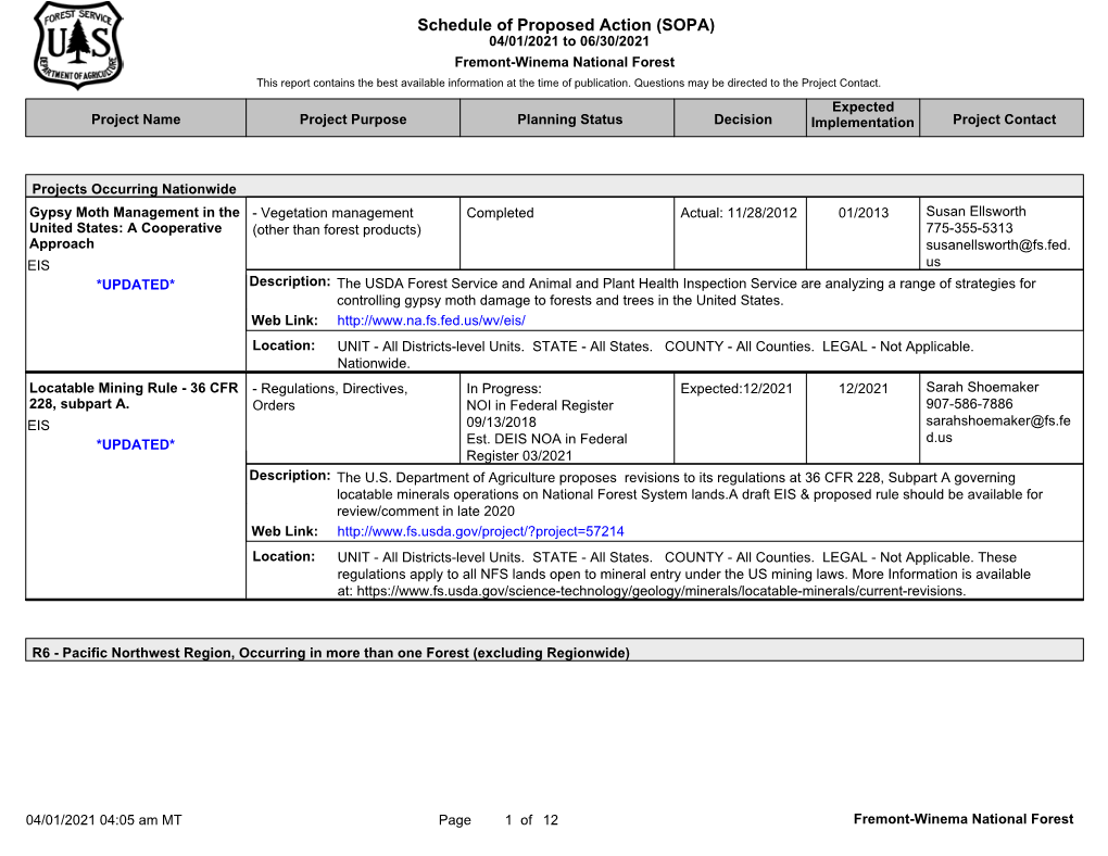 Fremont-Winema National Forest This Report Contains the Best Available Information at the Time of Publication