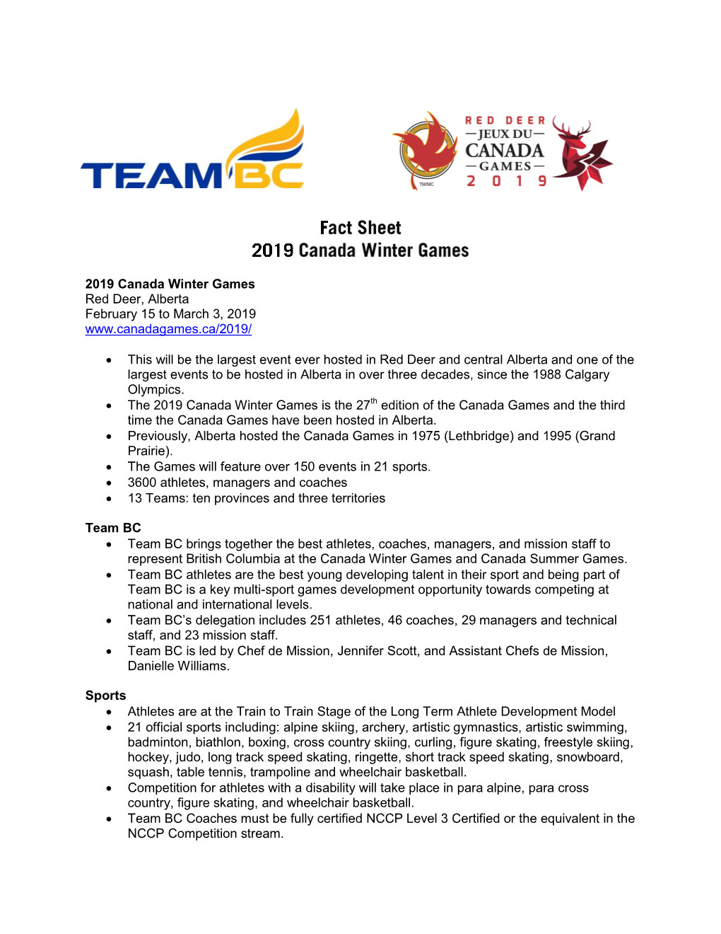 2019 Canada Winter Games Red Deer, Alberta February 15 to March 3, 2019