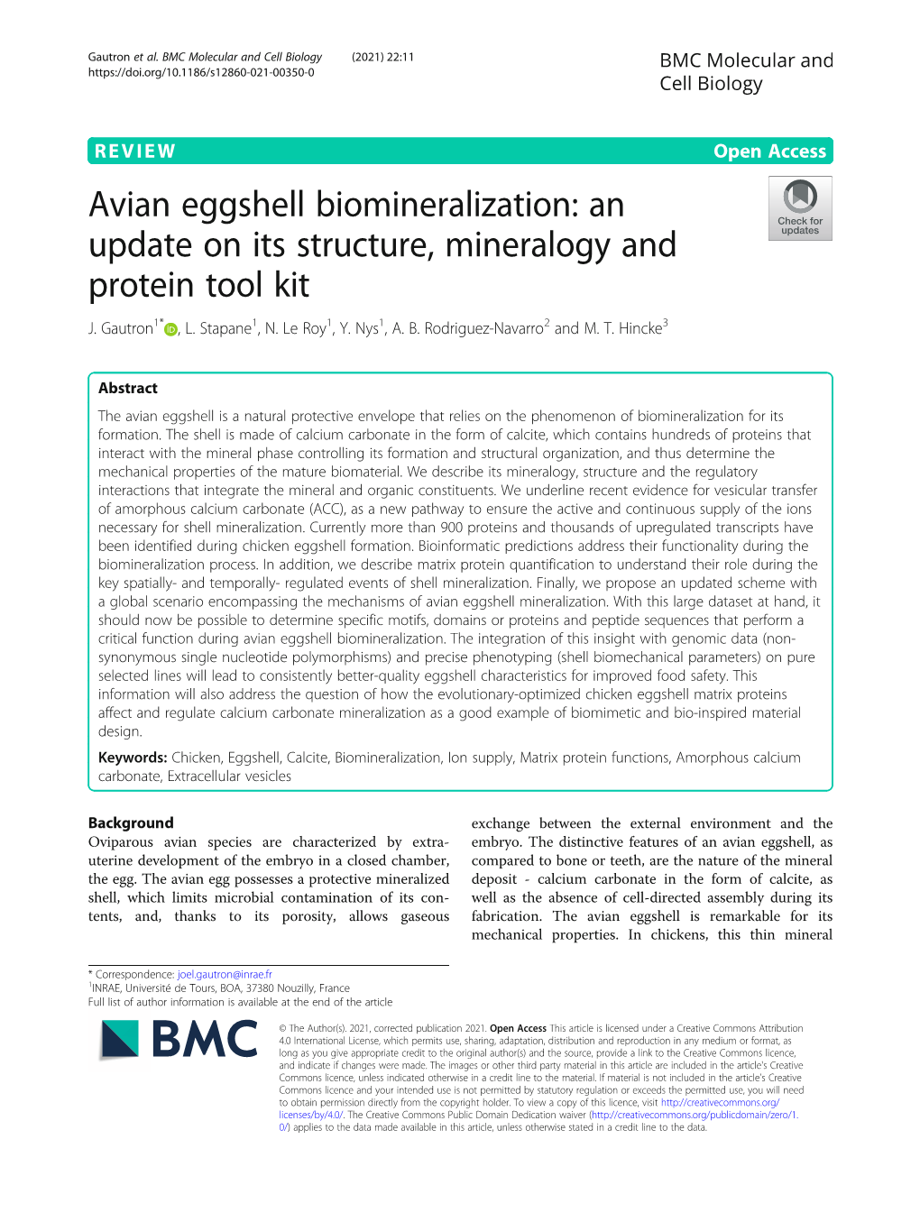 Avian Eggshell Biomineralization: an Update on Its Structure, Mineralogy and Protein Tool Kit J