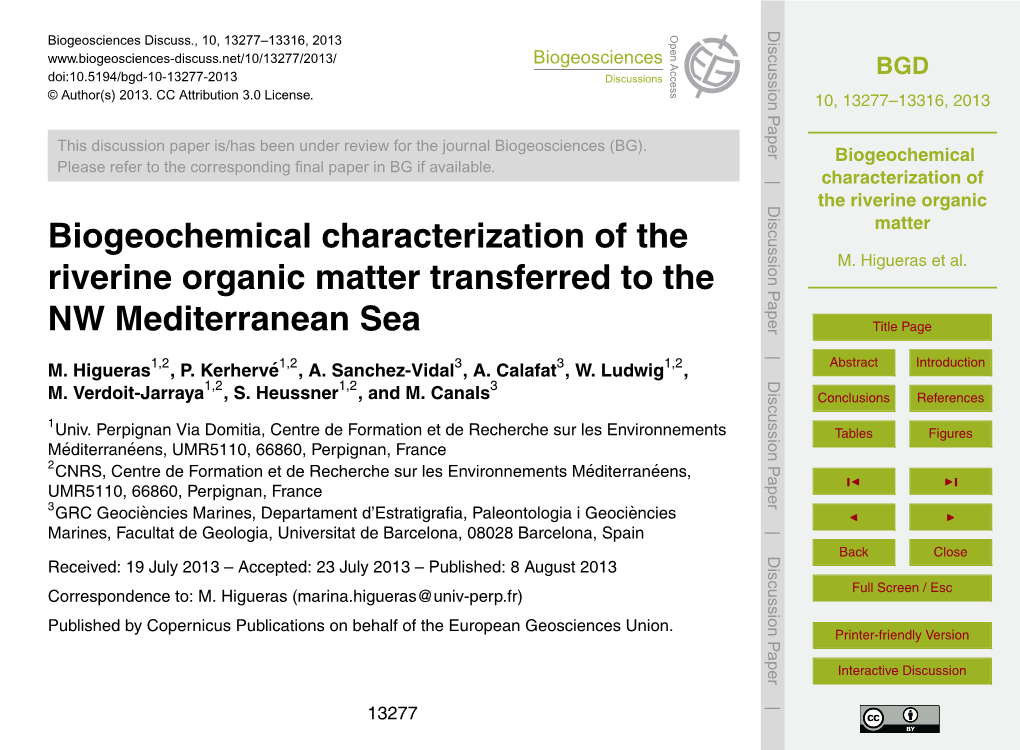 Biogeochemical Characterization of the Riverine Organic Matter