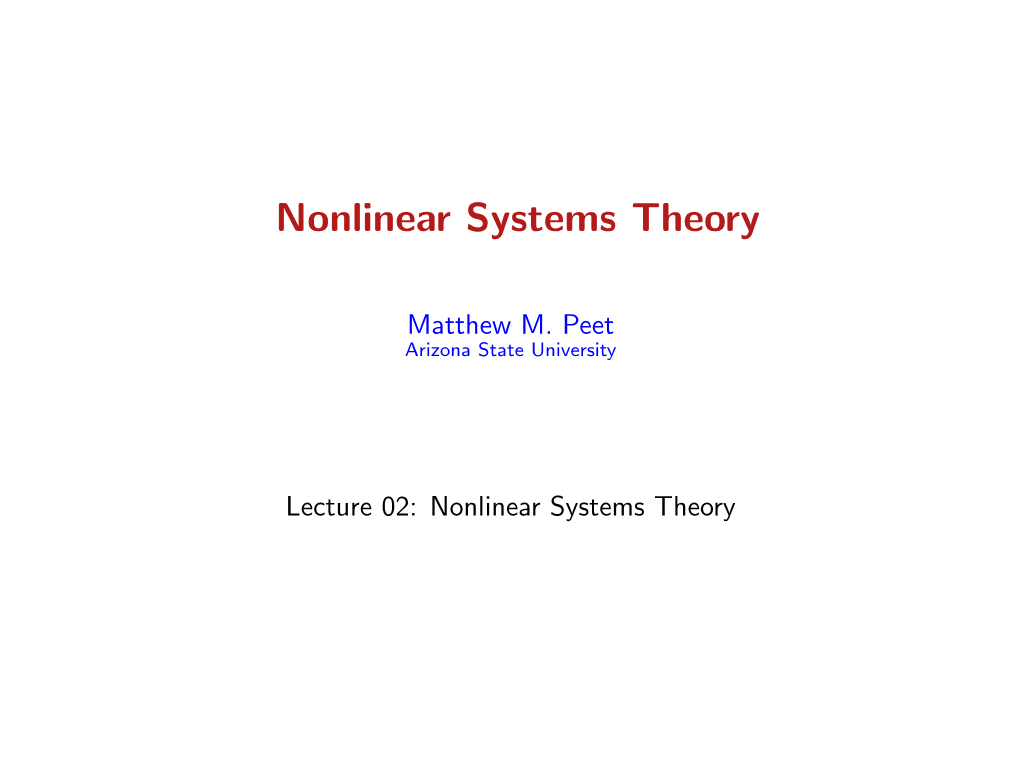 Nonlinear Systems Theory