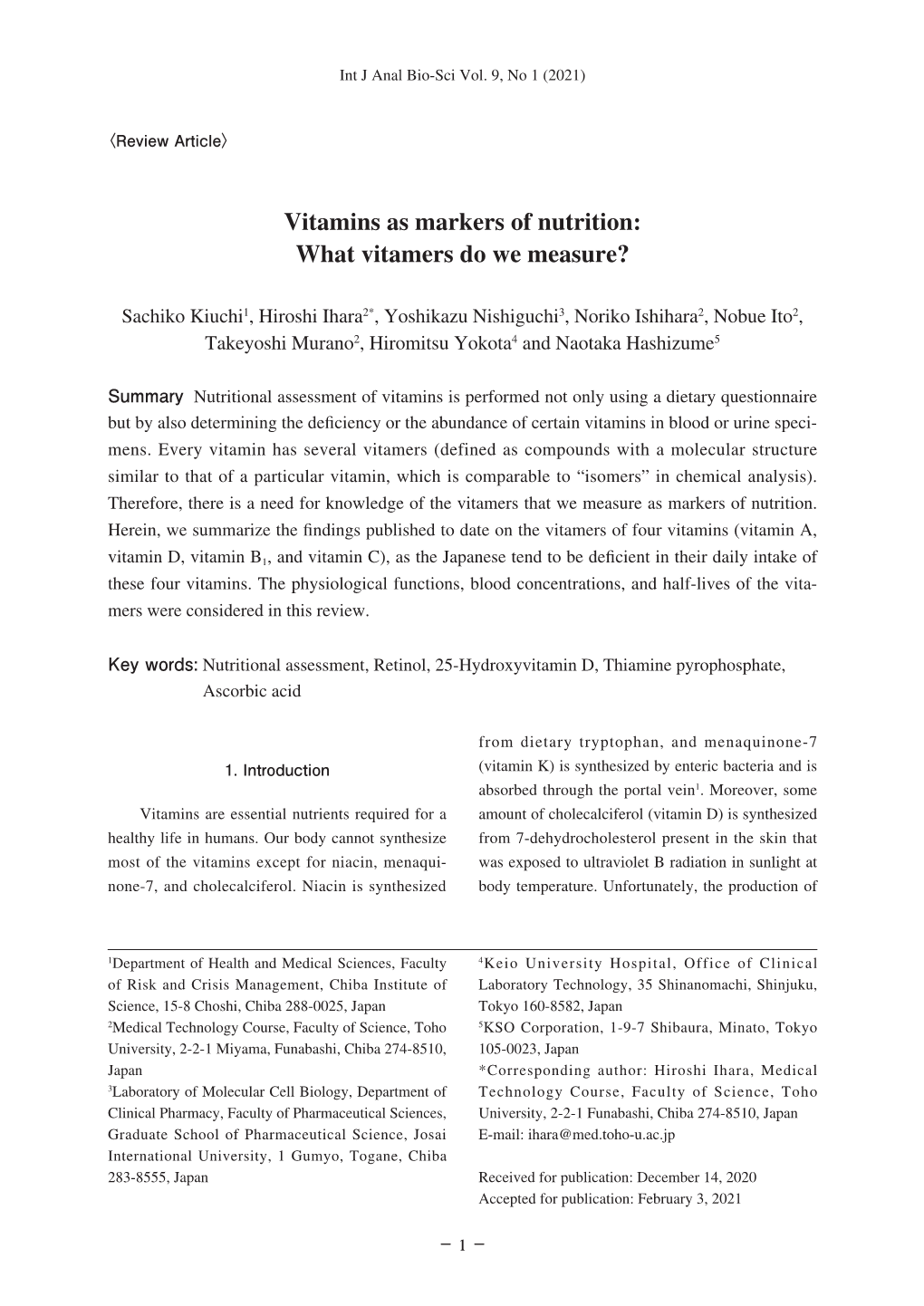 Vitamins As Markers of Nutrition: What Vitamers Do We Measure?