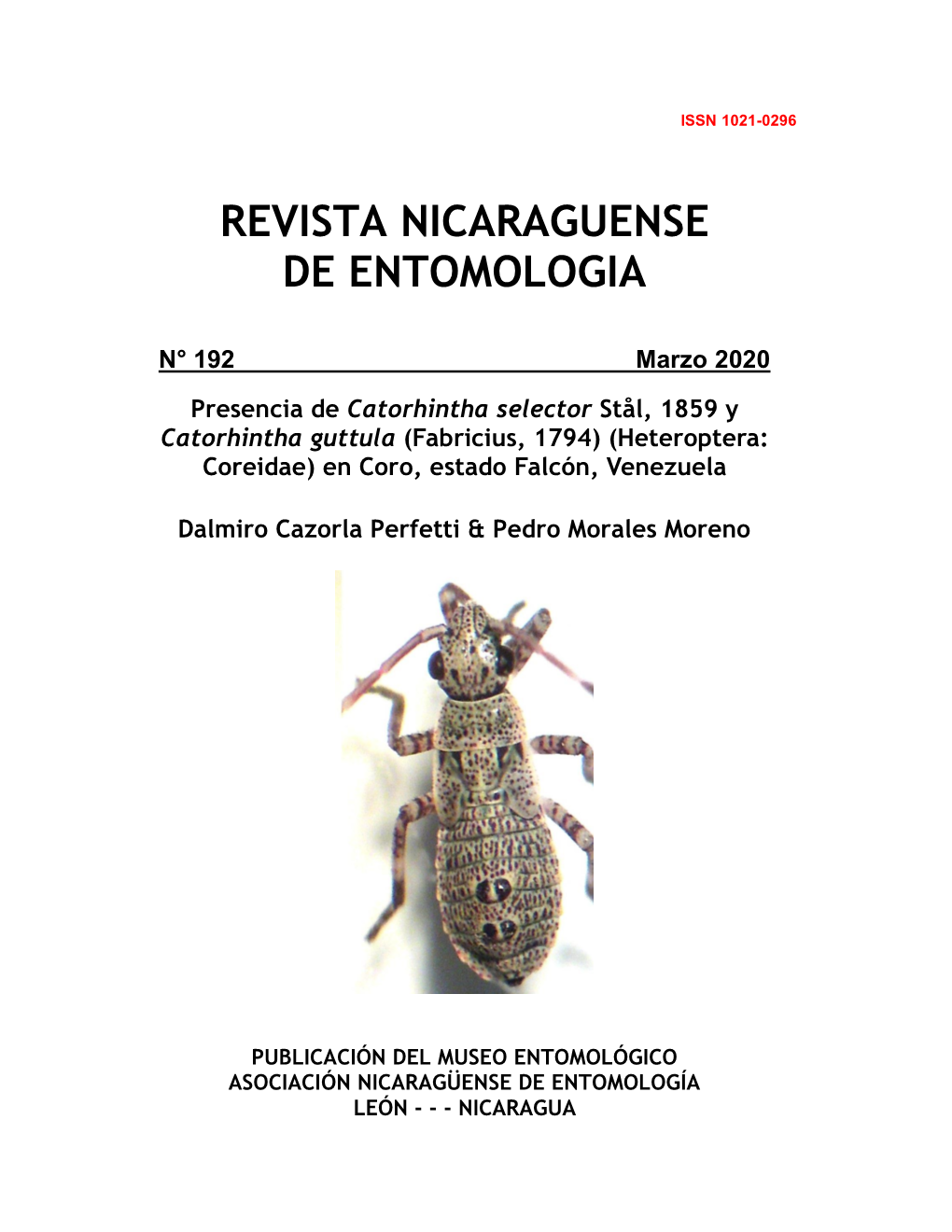 Revista Nicaragüense De Entomología. Número 73. 2013