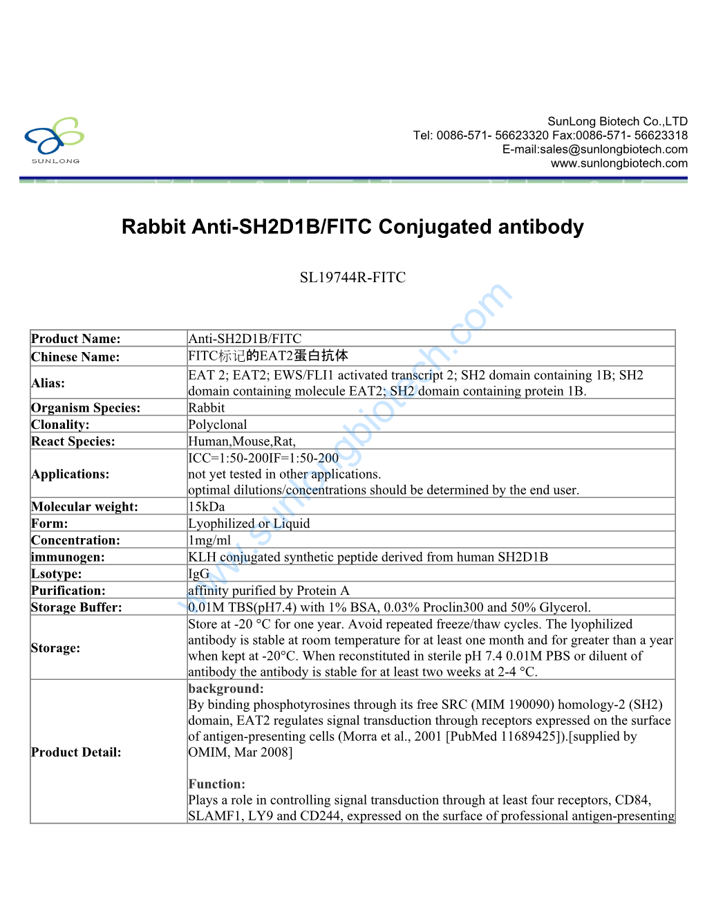 Rabbit Anti-SH2D1B/FITC Conjugated Antibody-SL19744R-FITC