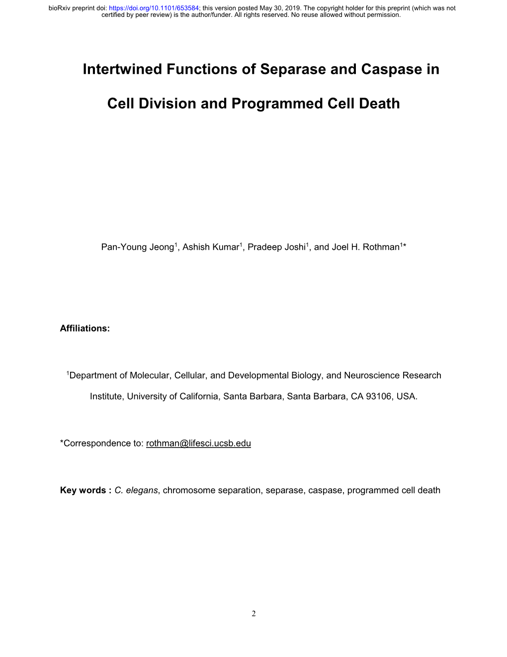 Intertwined Functions of Separase and Caspase in Cell Division