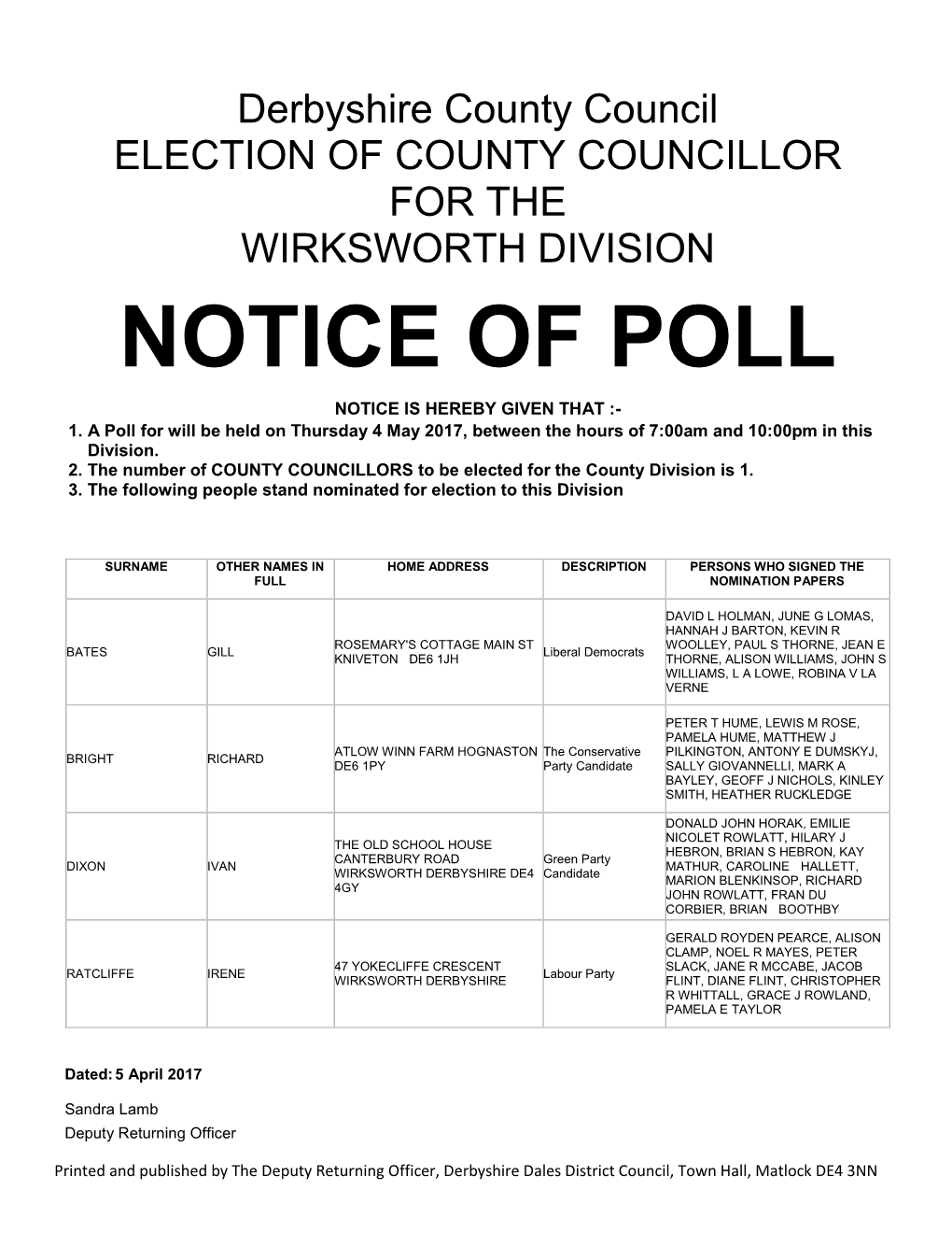 Notice of Poll Notice Is Hereby Given That