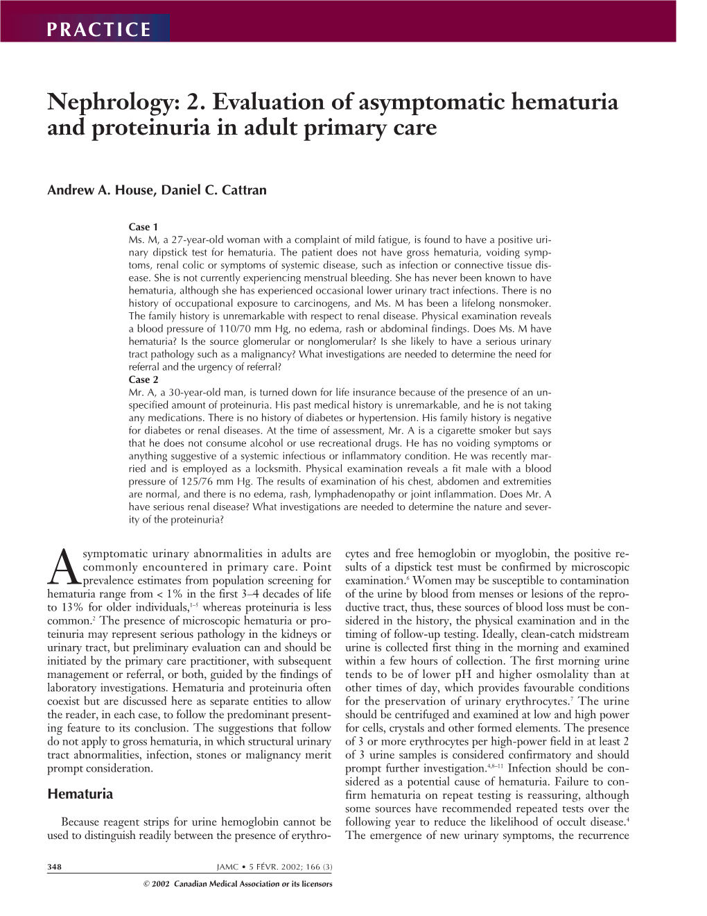 2. Evaluation of Asymptomatic Hematuria and Proteinuria in Adult Primary Care