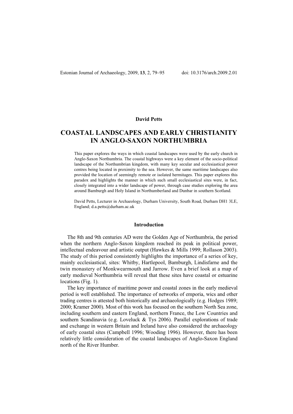 Coastal Landscapes and Early Christianity in Anglo-Saxon Northumbria