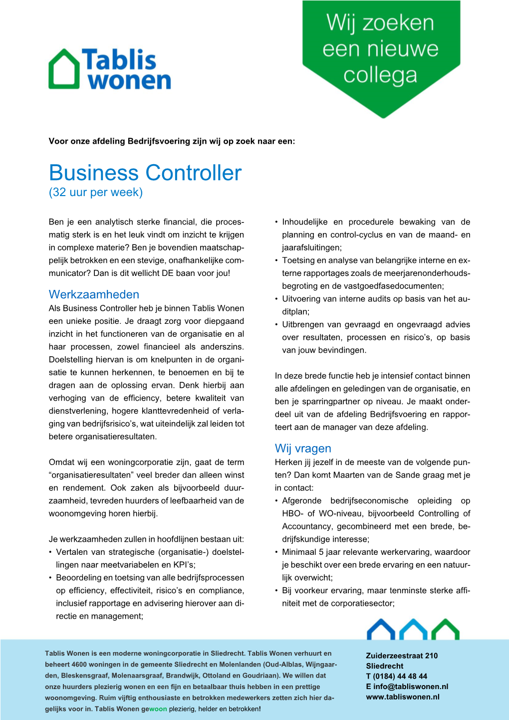 Business Controller (32 Uur Per Week)