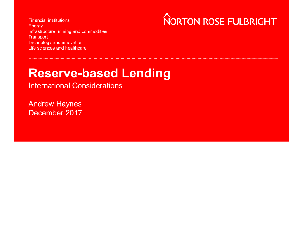 Reserve-Based Lending International Considerations