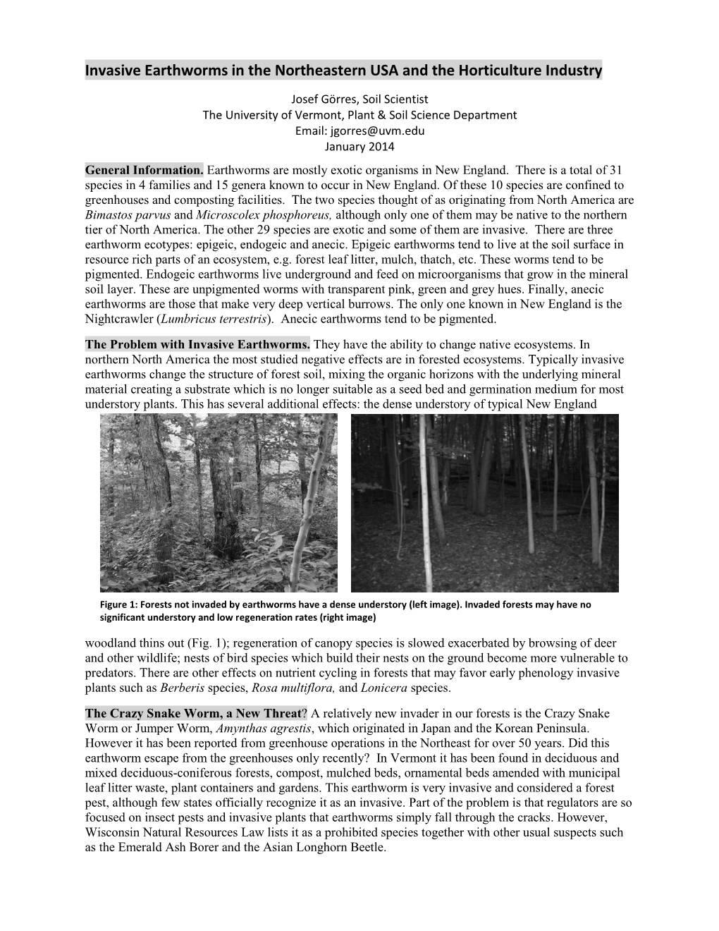 Invasive Earthworms in the Northeastern USA and the Horticulture Industry