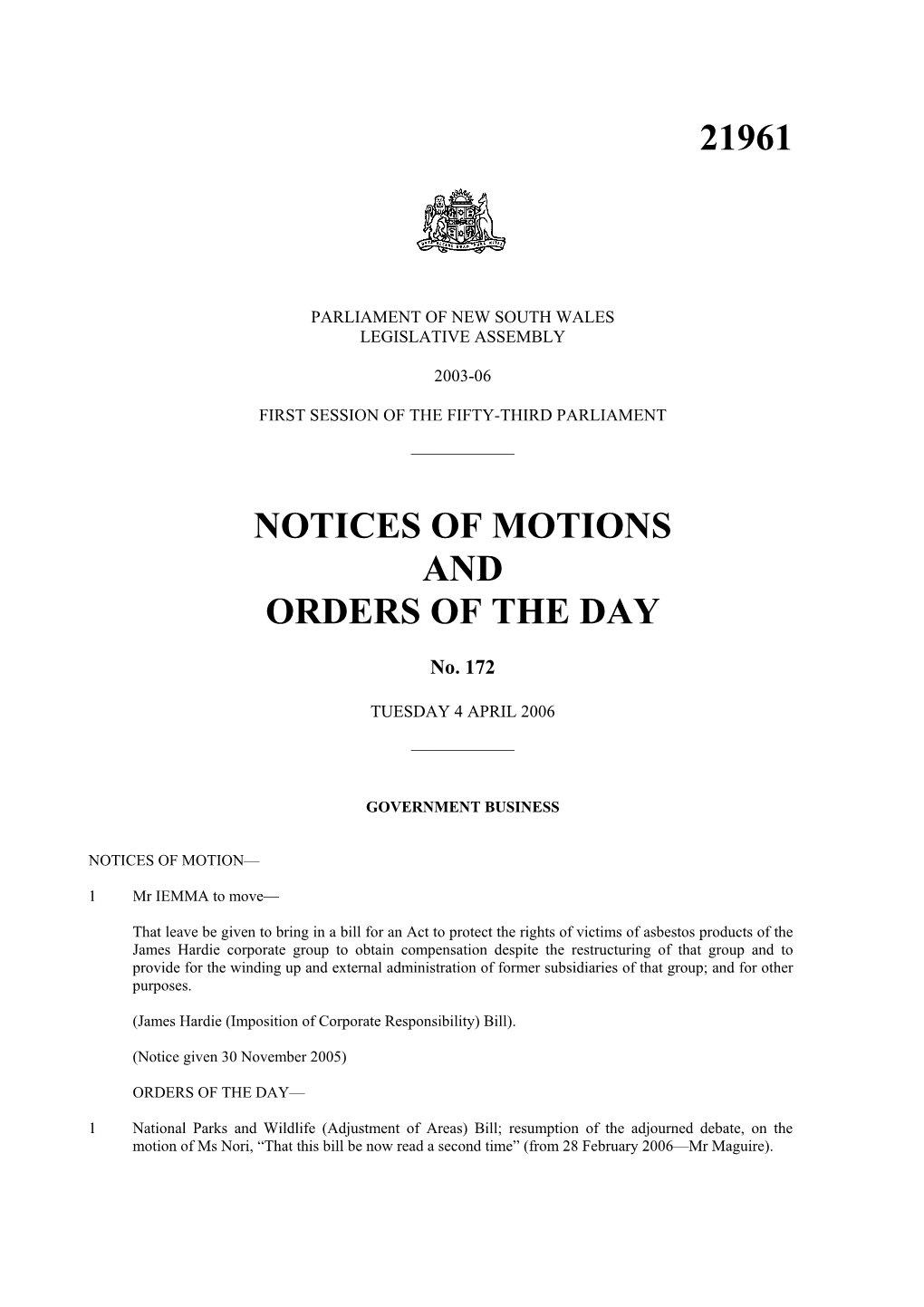 21961 Notices of Motions and Orders of The
