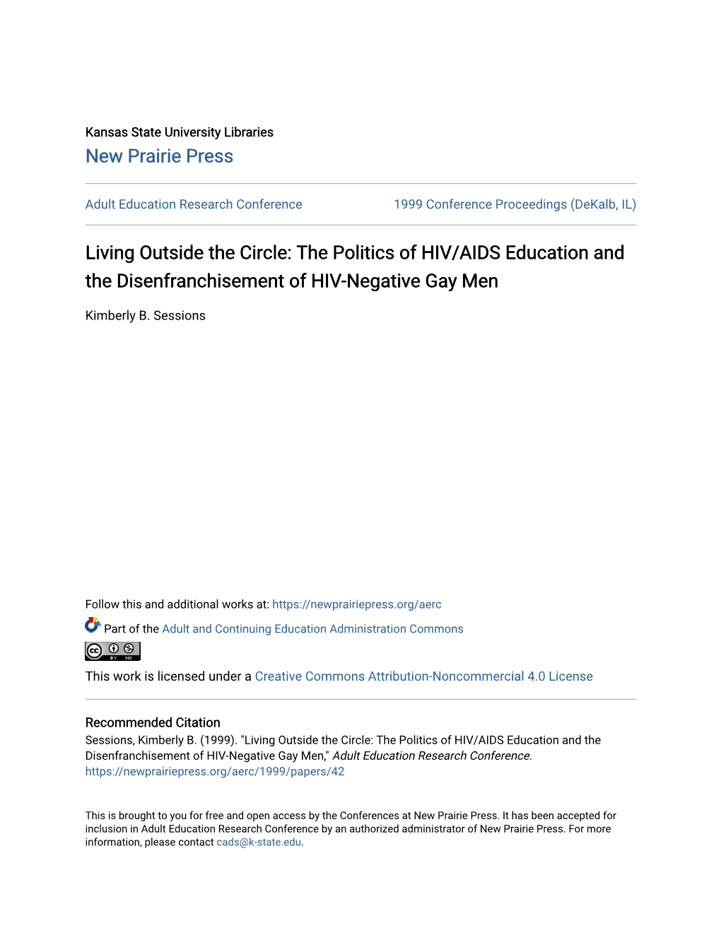 Living Outside the Circle: the Politics of HIV/AIDS Education and the Disenfranchisement of HIV-Negative Gay Men